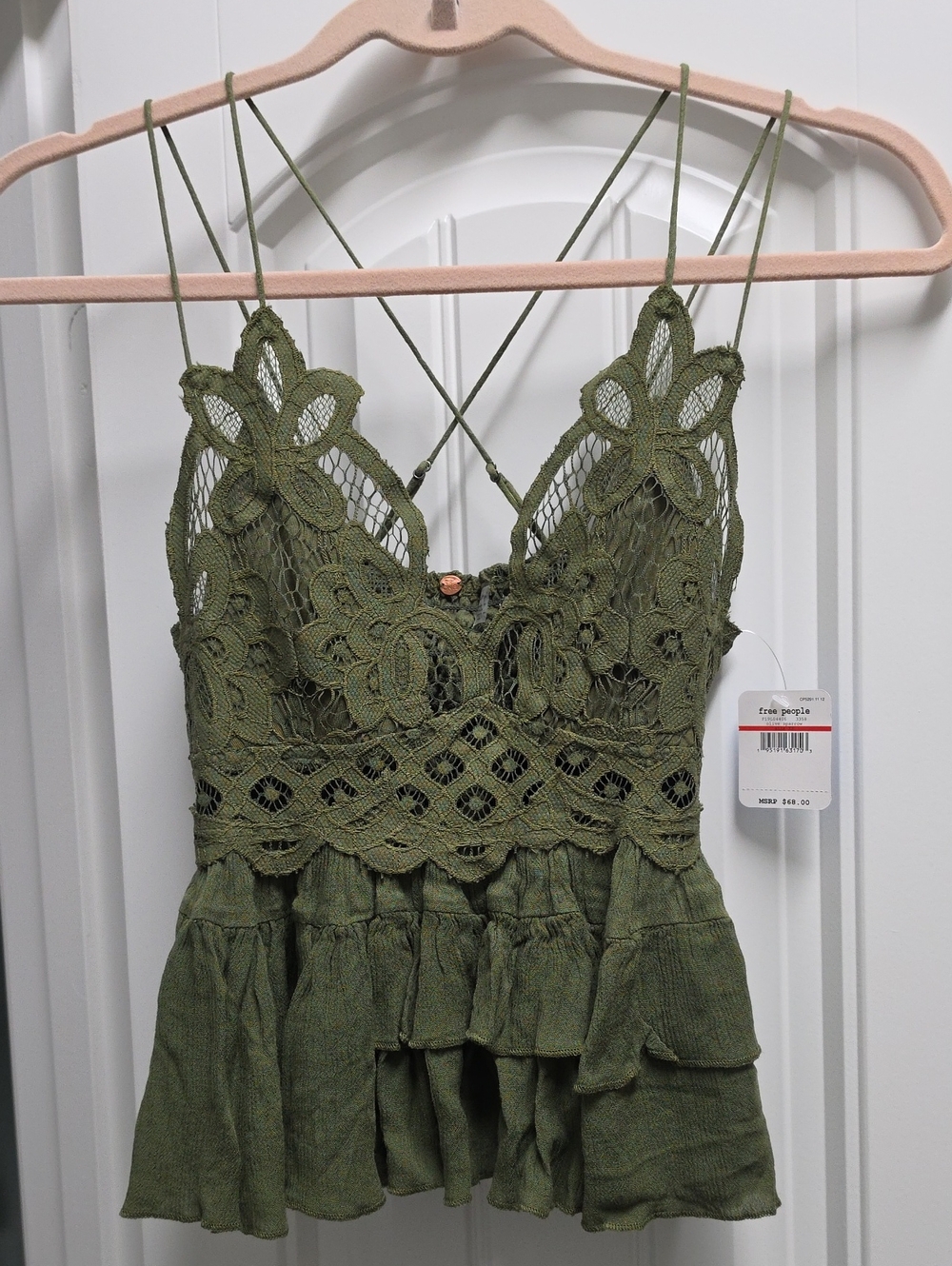 NWT Free People Olive Green Lace Peplum Cami Top